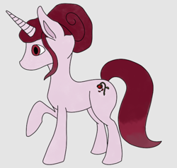 Size: 970x924 | Tagged: safe, artist:ranze61, imported from derpibooru, oc, oc only, oc:rosa maledicta, unicorn, equestria at war mod, colored, female, gray background, hair bun, horn, mare, pink mane, red eyes, red hair, red tail, simple background, solo, tail