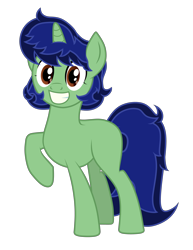 Size: 3400x4400 | Tagged: safe, artist:gabosor, derpibooru exclusive, imported from derpibooru, oc, oc only, oc:gabosor, pony, unicorn, derpibooru community collaboration, 2022 community collab, androgynous, blank flank, digital art, grin, looking at you, meta, paint.net, ponysona, raised hoof, show accurate, simple background, smiling, solo, standing, transparent background, vector