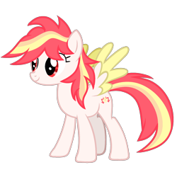 Size: 1653x1653 | Tagged: safe, artist:nirguna st, imported from derpibooru, oc, oc only, oc:kaihuang, pegasus, pony, derpibooru community collaboration, 2022 community collab, female, full body, mare, multicolored mane, multicolored tail, pegasus oc, photo, red eyes, show accurate, simple background, smiling, solo, spread wings, standing, tail, transparent background, wingboner, wings