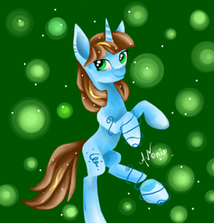 Size: 1008x1050 | Tagged: safe, artist:avonir, imported from derpibooru, oc, oc only, pony, unicorn, abstract background, rearing, signature, smiling