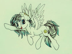 Size: 604x453 | Tagged: safe, artist:avonir, imported from derpibooru, oc, oc only, pegasus, pony, female, flying, mare, pegasus oc, signature, solo, traditional art, wings