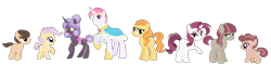 Size: 2420x576 | Tagged: safe, artist:enifersuch, imported from derpibooru, oc, oc only, changepony, hybrid, pony, base used, crack ship offspring, interspecies offspring, magical lesbian spawn, offspring, parent:applejack, parent:bulk biceps, parent:flam, parent:maud pie, parent:pound cake, parent:princess cadance, parent:queen chrysalis, parent:rarity, parent:scootaloo, parent:shining armor, parent:sunburst, parents:cadalis, parents:shiningcadance, simple background, transparent background