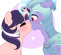 Size: 2000x1804 | Tagged: safe, artist:enifersuch, imported from derpibooru, oc, oc only, earth pony, pony, unicorn, base used, bust, earth pony oc, eyes closed, guard, helmet, horn, kissing, oc x oc, shipping, simple background, smiling, transparent background, unicorn oc