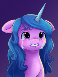 Size: 437x580 | Tagged: safe, artist:malarkey, imported from derpibooru, izzy moonbow, pony, unicorn, bust, colored sketch, crying, female, floppy ears, g5, mare, my little pony: a new generation, sad, solo