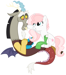 Size: 839x953 | Tagged: safe, artist:cirillaq, imported from derpibooru, discord, oc, oc:sweetheart, draconequus, pony, unicorn, boop, canon x oc, commission, shipping, simple background, white background