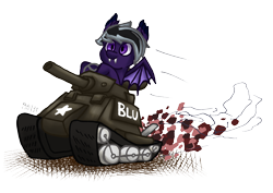 Size: 7016x4961 | Tagged: safe, artist:khaki-cap, imported from derpibooru, oc, oc only, bat pony, bat pony oc, cannon, commission, dirt, dust, fangs, fast, happy, raffle, raffle prize, simple background, tank (vehicle), team fortress 2, transparent background, twitter link, wings, wings down, ych result