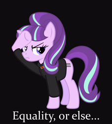 Size: 2335x2568 | Tagged: safe, artist:ralthecommentator, imported from derpibooru, starlight glimmer, pony, unicorn, black background, communism, equality, female, high res, kim jong-un, mare, north korea, s5 starlight, simple background, stalin glimmer