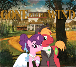 Size: 2064x1811 | Tagged: safe, artist:jhayarr23, artist:not-yet-a-brony, imported from derpibooru, big macintosh, sugar belle, earth pony, pony, 2021, american civil war, female, georgia (state), gone with the wind, husband and wife, male, mare, movie reference, shipping, stallion, straight, sugarmac, tara plantation, youtube link in the description