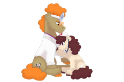 Size: 1280x854 | Tagged: safe, artist:itstechtock, imported from derpibooru, doctor muffin top, nursery rhyme, pony, cute, father and child, father and daughter, female, filly, foal, headcanon, male, simple background, stallion, stethoscope, transparent background