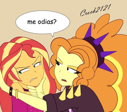 Size: 1280x1138 | Tagged: safe, artist:crock2121, imported from derpibooru, adagio dazzle, sunset shimmer, equestria girls, equestria girls series, spring breakdown, sunset's backstage pass!, spoiler:eqg series (season 2), angry, angry tears, clothes, comic, cruise outfit, crying, duo, duo female, female, heartbreak, implied lesbian, lesbian, music festival outfit, sad, shipping, shrunken pupils, sunsagio, teary eyes