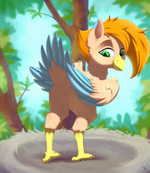 Size: 2000x2298 | Tagged: safe, artist:dinoalpaka, imported from derpibooru, oc, oc only, oc:amber, avian, harpy, monster pony, original species, pony, beak, butt, commission, female, high res, nest, solo, talons, tree