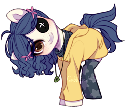 Size: 700x595 | Tagged: safe, artist:cabbage-arts, imported from derpibooru, oc, oc only, earth pony, pony, clothes, commission, commissioner:dove.wiings, earth pony oc, eyepatch, female, freckled, head tilt, hoodie, jewelry, necklace, simple background, smiling, socks, solo, transparent background