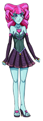 Size: 1128x3152 | Tagged: safe, artist:artemis-polara, imported from derpibooru, kiwi lollipop, equestria girls, bare shoulders, breasts, clothes, evening gloves, feet, fingerless elbow gloves, fingerless gloves, gloves, heart, high heels, k-lo, long gloves, open-toed shoes, shoes, simple background, skirt, sleeveless, smiling, solo, strapless, toes, transparent background