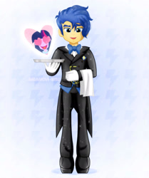 Size: 1600x1916 | Tagged: safe, artist:jucamovi1992, imported from derpibooru, flash sentry, twilight sparkle, equestria girls, alternate hairstyle, butler, clothes, female, flashlight, male, shipping, straight