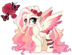 Size: 1232x935 | Tagged: safe, artist:gihhbloonde, imported from derpibooru, oc, pegasus, pony, female, magical lesbian spawn, mare, offspring, parent:fluttershy, parent:roseluck, simple background, solo, transparent background