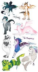 Size: 1024x1938 | Tagged: safe, artist:royvdhel-art, imported from derpibooru, oc, oc only, anthro, digitigrade anthro, dragon, sea pony, anthro with ponies, dragon oc, horn, seapony oc, simple background, spread wings, white background, wings