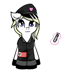 Size: 821x883 | Tagged: dead source, safe, artist:neuro, oc, oc only, oc:aryanne, earth pony, pony, clothes, female, hat, lightsaber, looking at you, mare, nazi, nazipone, simple background, solo, star wars, transparent background, uniform, weapon