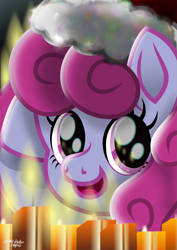 Size: 1931x2727 | Tagged: safe, artist:lincolnbrewsterfan, derpibooru exclusive, imported from derpibooru, oc, oc only, oc:mulberry blessing, earth pony, pony, .svg available, :d, adorable face, bust, candle, candlelight, candlestick, christmas, curly mane, curly tail, cute, earth pony oc, female, fuchsia mane, fuchsia tail, glowing, happy, hat, heart, highlights, holiday, hoof heart, hooves together, inkscape, light, looking at you, mane, mare, movie accurate, nc-tv signature, ocbetes, open mouth, open smile, profile, purple mane, purple tail, reflection, refraction, santa hat, shine, signature, simple background, smiling, smiling at you, solo, style emulation, svg, tail, vector