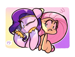Size: 1117x864 | Tagged: safe, artist:sourspot, imported from derpibooru, fluttershy, pipp petals, pegasus, pony, bust, duo, female, g5, heart, kissy face, lip bite, mare, my little pony: a new generation, nervous, one eye closed, pictogram, selfie, shy, speech bubble, wink