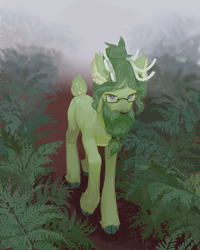 Size: 4000x5000 | Tagged: safe, artist:yanisfucker, imported from derpibooru, oc, oc only, deer, deer pony, original species, beard, facial hair, fern, glasses, solo