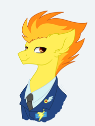 Size: 3020x4025 | Tagged: safe, artist:akichsan, imported from derpibooru, spitfire, pegasus, pony, bust, clothes, female, mare, portrait, simple background, smiling, solo, uniform, white background, wonderbolts dress uniform