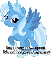 Size: 6247x7083 | Tagged: safe, artist:shootingstarsentry, idw, imported from derpibooru, trixie, alicorn, pony, absurd resolution, alicornified, caption, crown, dagoth ur, elder scrolls, female, idw showified, image macro, jewelry, morrowind, princess of humility, race swap, regalia, simple background, smiling, solo, talking to viewer, text, the elder scrolls, transparent background, trixiecorn, vector