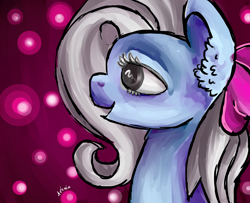 Size: 1600x1300 | Tagged: safe, artist:avonir, imported from derpibooru, oc, oc only, pony, abstract background, bow, bust, ear fluff, eyelashes, hair bow, smiling, solo