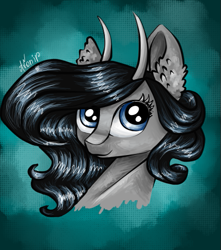 Size: 453x513 | Tagged: safe, artist:avonir, imported from derpibooru, oc, oc only, pony, abstract background, bust, eyelashes, horns, smiling, solo