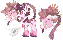 Size: 1062x684 | Tagged: safe, artist:khimi-chan, imported from derpibooru, oc, oc only, cow plant pony, monster pony, original species, plant pony, pony, augmented, augmented tail, bat wings, closed species, forked tongue, plant, simple background, smiling, tail, white background, wings