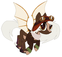 Size: 469x428 | Tagged: safe, artist:nazori, imported from derpibooru, oc, oc only, bat pony, pony, base used, bat pony oc, bat wings, clothes, female, flying, goggles, mare, scarf, simple background, smiling, solo, transparent background, wings