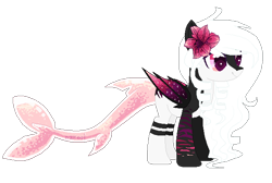 Size: 630x424 | Tagged: safe, artist:nazori, imported from derpibooru, oc, oc only, hybrid, original species, pony, shark, shark pony, base used, bat wings, flower, flower in hair, simple background, smiling, transparent background, wings