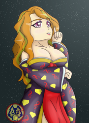 Size: 2600x3600 | Tagged: safe, artist:zeroviks, imported from derpibooru, adagio dazzle, equestria girls, anime style, breasts, cleavage, clothes, female, high res, kimono (clothing), looking up, solo