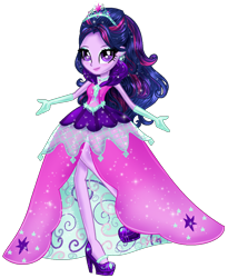 Size: 974x1190 | Tagged: safe, alternate version, artist:gihhbloonde, imported from derpibooru, twilight sparkle, equestria girls, alternate hairstyle, base used, clothes, dress, eyelashes, female, gloves, high heels, jewelry, long gloves, makeup, shoes, smiling, solo, tiara