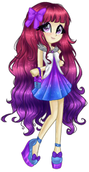 Size: 584x1122 | Tagged: safe, artist:gihhbloonde, imported from derpibooru, oc, oc:condensed milk, equestria girls, bow, clothes, eyelashes, female, hair bow, simple background, skirt, smiling, solo, transparent background