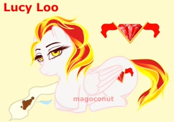 Size: 2048x1431 | Tagged: safe, artist:magoconut, imported from derpibooru, oc, oc:lucy loo, pegasus, pony, cutie mark, doodle, female, gambler, lying, mare, ponyloaf, prone, rich, stalker, watermark