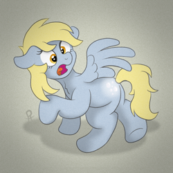 Size: 682x683 | Tagged: safe, artist:doodledonutart, imported from derpibooru, derpy hooves, pegasus, pony, butt, female, floppy ears, full body, looking back, mare, open mouth, plot, shadow, solo, spread wings, tail, wings