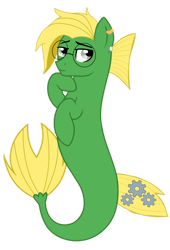 Size: 1024x1504 | Tagged: safe, artist:ceallen956, imported from derpibooru, oc, oc only, earth pony, seapony (g4), dorsal fin, fish tail, flowing tail, glasses, gray eyes, male, seaponified, simple background, solo, species swap, stallion, tail, transparent background, yellow mane