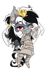 Size: 881x1406 | Tagged: safe, artist:arctic-fox, imported from derpibooru, oc, oc:stormdancer, bat pony, undead, vampire, vampony, bipedal, chibi, cute, halloween, holiday, looking at you, mummy, mummy costume, one eye closed, red eyes, simple background, solo, sticker, transparent background, wink