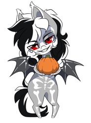 Size: 1037x1403 | Tagged: safe, artist:arctic-fox, imported from derpibooru, oc, oc:stormdancer, bat pony, undead, vampire, vampony, bipedal, bodypaint, chibi, cute, halloween, holiday, looking at you, pumpkin, red eyes, simple background, smiling, solo, sticker, transparent background