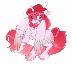 Size: 2048x1836 | Tagged: safe, artist:draw3, imported from derpibooru, oc, oc only, alicorn, pony, blushing, chest fluff, rearing, smiling, solo, spread wings, wings