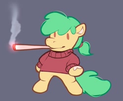 Size: 1339x1108 | Tagged: safe, artist:draw3, imported from derpibooru, oc, oc only, earth pony, pony, bipedal, blunt, clothes, drugs, looking at you, marijuana, ralsei's weed, smiling, solo, sweater