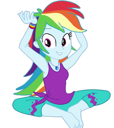 Size: 3300x3700 | Tagged: safe, artist:jadeharmony, imported from derpibooru, rainbow dash, equestria girls, wake up!, spoiler:eqg series (season 2), armpits, barefoot, confused lemur, feet, high res, simple background, sleeveless, solo, transparent background, vector, wake up!: rainbow dash, yoga