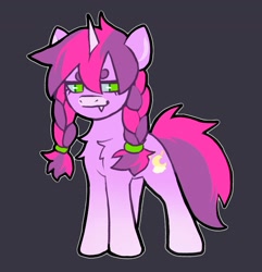 Size: 1555x1611 | Tagged: safe, artist:draw3, imported from derpibooru, oc, oc only, unicorn, braid, chest fluff, fangs, lidded eyes, looking at you, solo