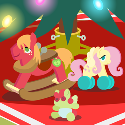 Size: 2160x2160 | Tagged: safe, anonymous artist, imported from derpibooru, big macintosh, fluttershy, oc, oc:late riser, earth pony, pegasus, pony, series:fm holidays, series:hearth's warming advent calendar 2021, advent calendar, christmas, christmas lights, christmas tree, colt, diaper, doll, dollified, family, female, fluttermac, high res, holiday, inanimate tf, lineless, male, mare, offspring, parent:big macintosh, parent:fluttershy, parents:fluttermac, plushie, rocking horse, shipping, stallion, straight, transformation, tree