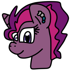 Size: 900x900 | Tagged: safe, artist:jadeharmony, imported from derpibooru, oc, oc only, oc:princess lovestruck (ice1517), pony, unicorn, bust, ear piercing, earring, female, heterochromia, jewelry, magical lesbian spawn, mare, offspring, parent:princess cadance, parent:tempest shadow, piercing, simple background, solo, transparent background