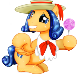 Size: 912x876 | Tagged: safe, artist:jucamovi1992, imported from derpibooru, flash sentry, pegasus, pony, alternate hairstyle, awkward smile, candy, food, hat, lollipop, smiling, wings