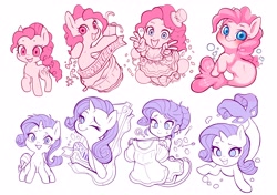 Size: 4096x2888 | Tagged: safe, artist:oposa_4, pinkie pie, rarity, earth pony, pony, seapony (g4), unicorn, equestria girls, clothes, explicit source, looking at you, monochrome
