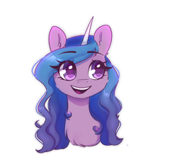 Size: 1840x1634 | Tagged: safe, artist:_alixxie_, imported from derpibooru, izzy moonbow, pony, unicorn, bust, cute, female, g5, izzybetes, mare, my little pony: a new generation, portrait, simple background, smiling, solo, white background