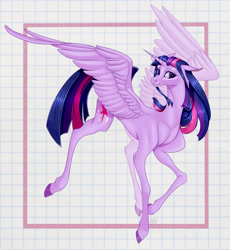 Size: 1280x1393 | Tagged: safe, artist:killah9, imported from derpibooru, twilight sparkle, alicorn, pony, abstract background, female, floppy ears, mare, solo, spread wings, twilight sparkle (alicorn), wings