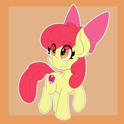 Size: 4000x4000 | Tagged: safe, artist:mrneo, imported from derpibooru, apple bloom, earth pony, pony, abstract background, absurd resolution, adorabloom, apple bloom's bow, bow, cute, eye clipping through hair, eyebrows, eyebrows visible through hair, female, filly, full body, hair bow, red mane, red tail, smiling, solo, tail